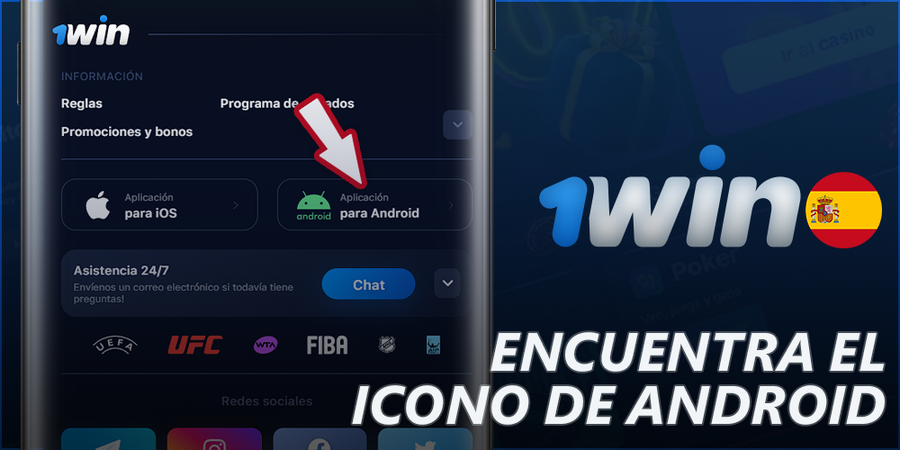 Haga clic en el icono de Android en el sitio web de 1Win